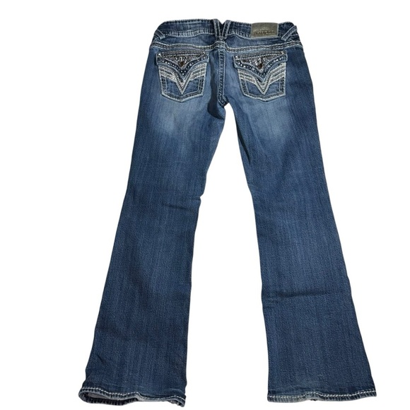 VIGOSS Women’s Denim Jeans Bootcut SZ 7/8 Lowrise Rhinestones Rivets Faded - Picture 3 of 9